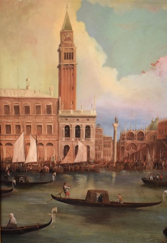 Tableaux et dessins Tableaux XIXe siècle - Venise, Bassin de Saint-Marc  Signé E.M. et daté 1875